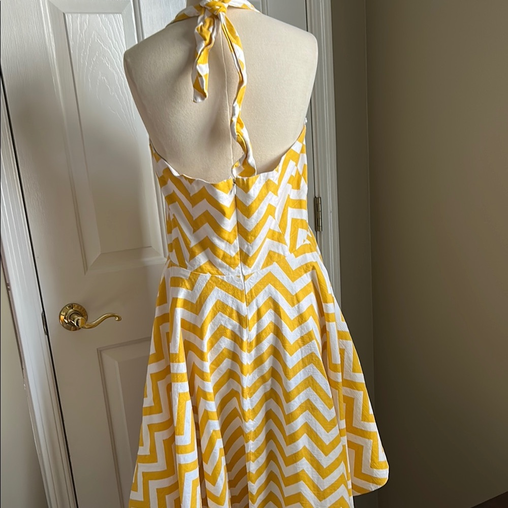 Yellow and White Chevron Halter Dress
